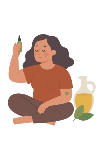 Ilustração de mulher com óleos essenciais